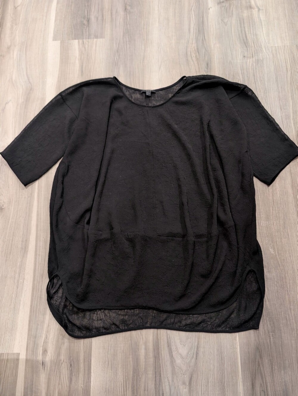 COS | Sheer Crinkle Chiffon Oversized High Low Tunic Top In Black